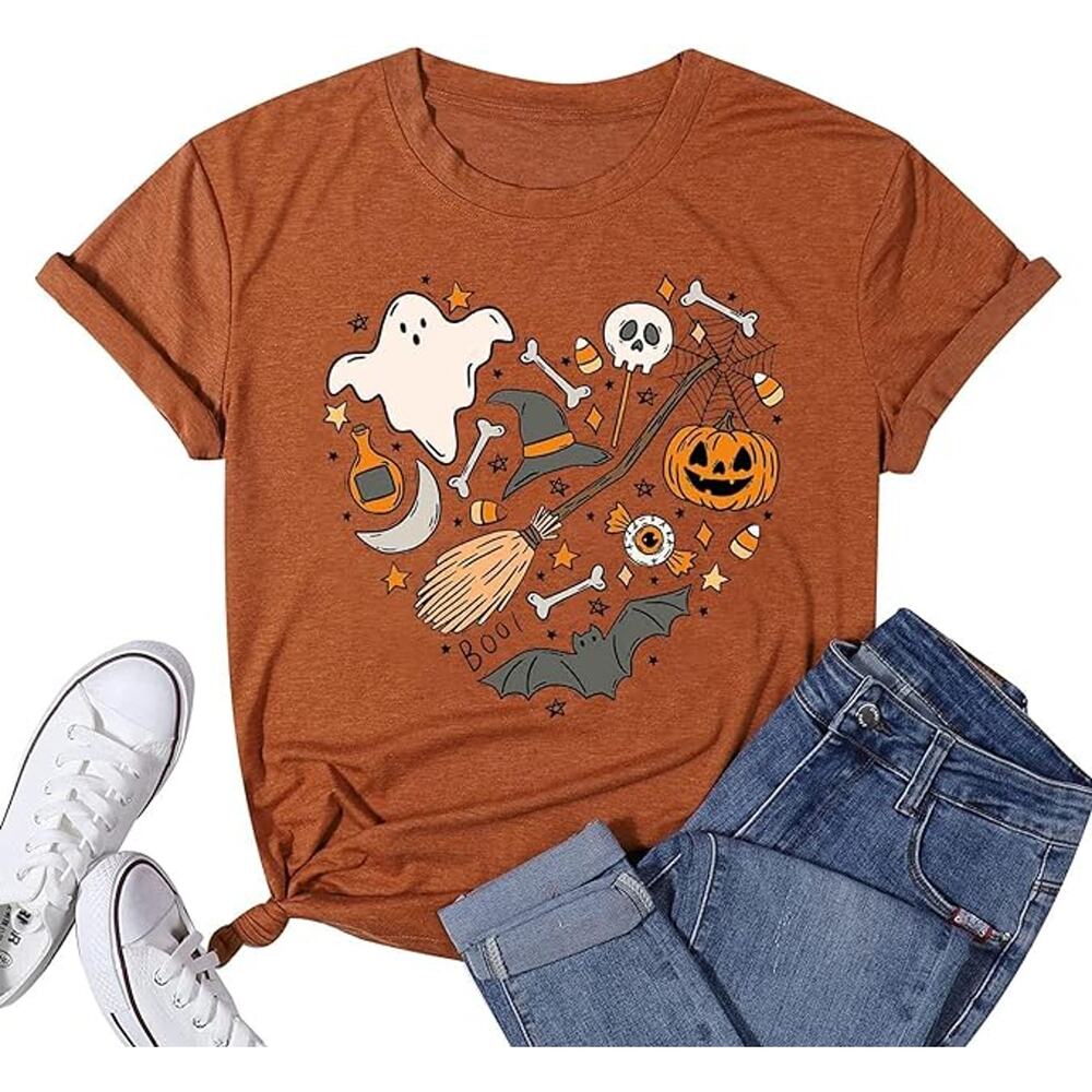 NWT Rust Orange Halloween Heart Graphic Tee - Medium